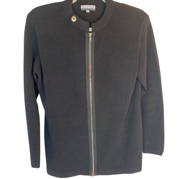 Duna Handloomed Black Zip Knit Cardigan Sz 2 Y2K Minimalist Style - Picture 1 of 6